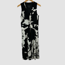 White House Black Market Womens Size 8 Dress Sleeveless Faux Wrap Black White