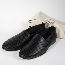 HERMES Eleos Mocasines Cuero Negro Zapatos Sin Cordones Talla 42.5 Hombres con Bolsa para el Polvo