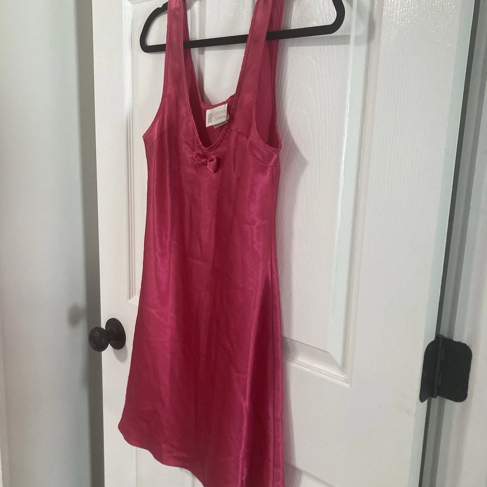 Vestido sin mangas rosa pequeño vintage para mujer camisón de peluche lazo femenino sedoso Foto 4 de 4