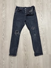 Vintage Levis 501 S Jeans Womens 29x28 Black Charcoal Button Fly Big E