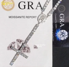 VVS Moissanite Diamond 4MM Rosary Chain Cross Necklace 925 Silver Tennis Chain