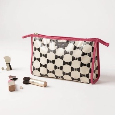 KATE SPADE Colin Makeup Bag Plastic Coating Hot Pink Black Bows White Zip R $65