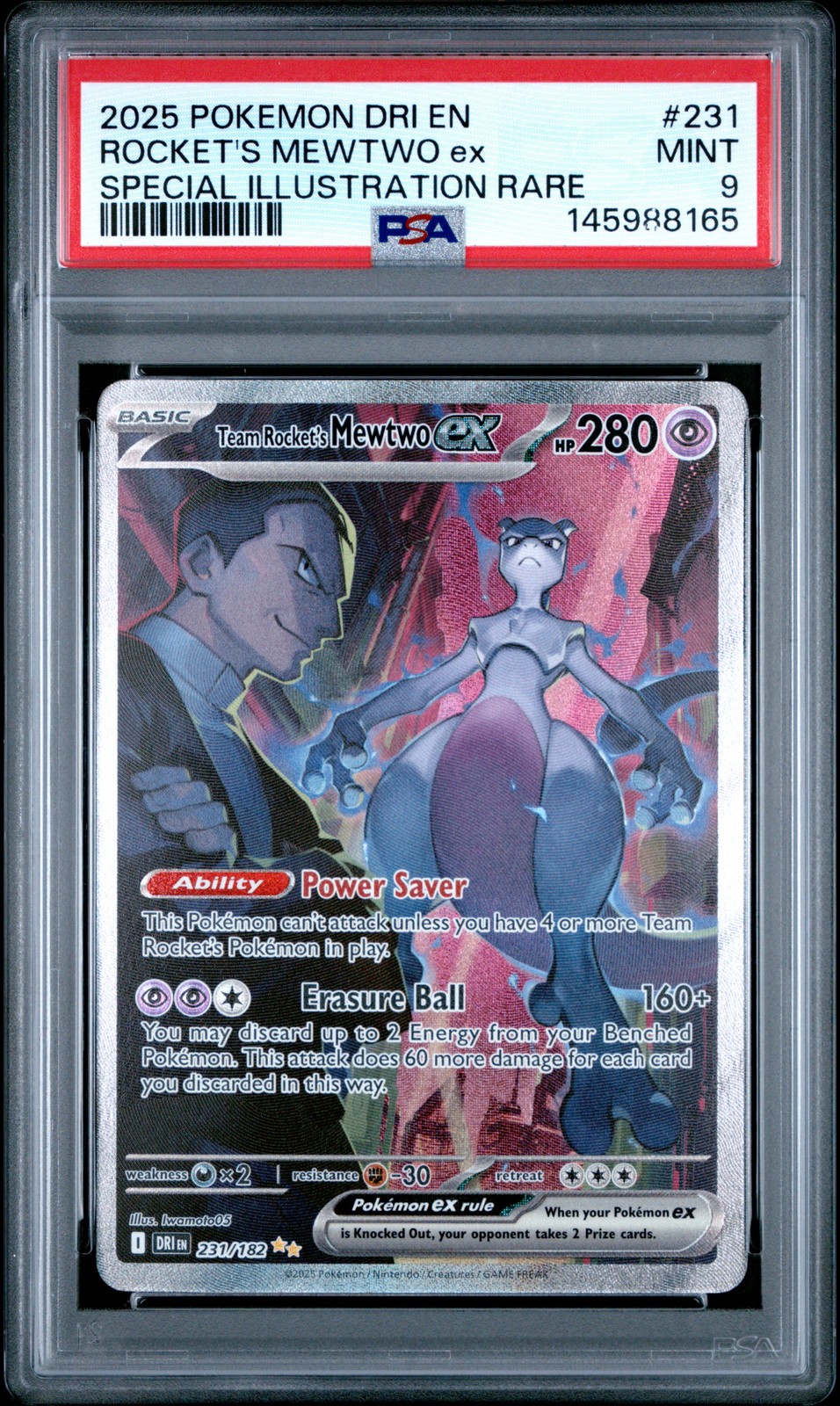 Team Rocket's Mewtwo EX 231/182 Special Illustration Rare Pokemon PSA 9