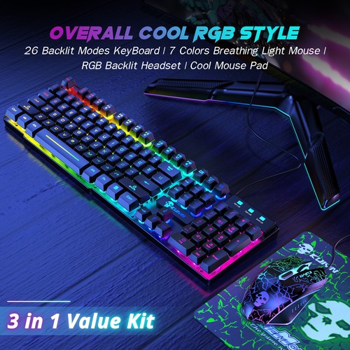 KUIYIN T6 Wired Gaming Keyboard and Mouse Set Rainbow LED 104 Keys - Picture 8 of 16