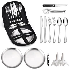 Camping Silverware Kit Cutlery Organizer Utensil Picnic Set - 13 Piece Mess K...