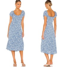 ASTR Caprice Blue Ditsy Floral Midi Dress Womens Size Large Lined Boho Summery L