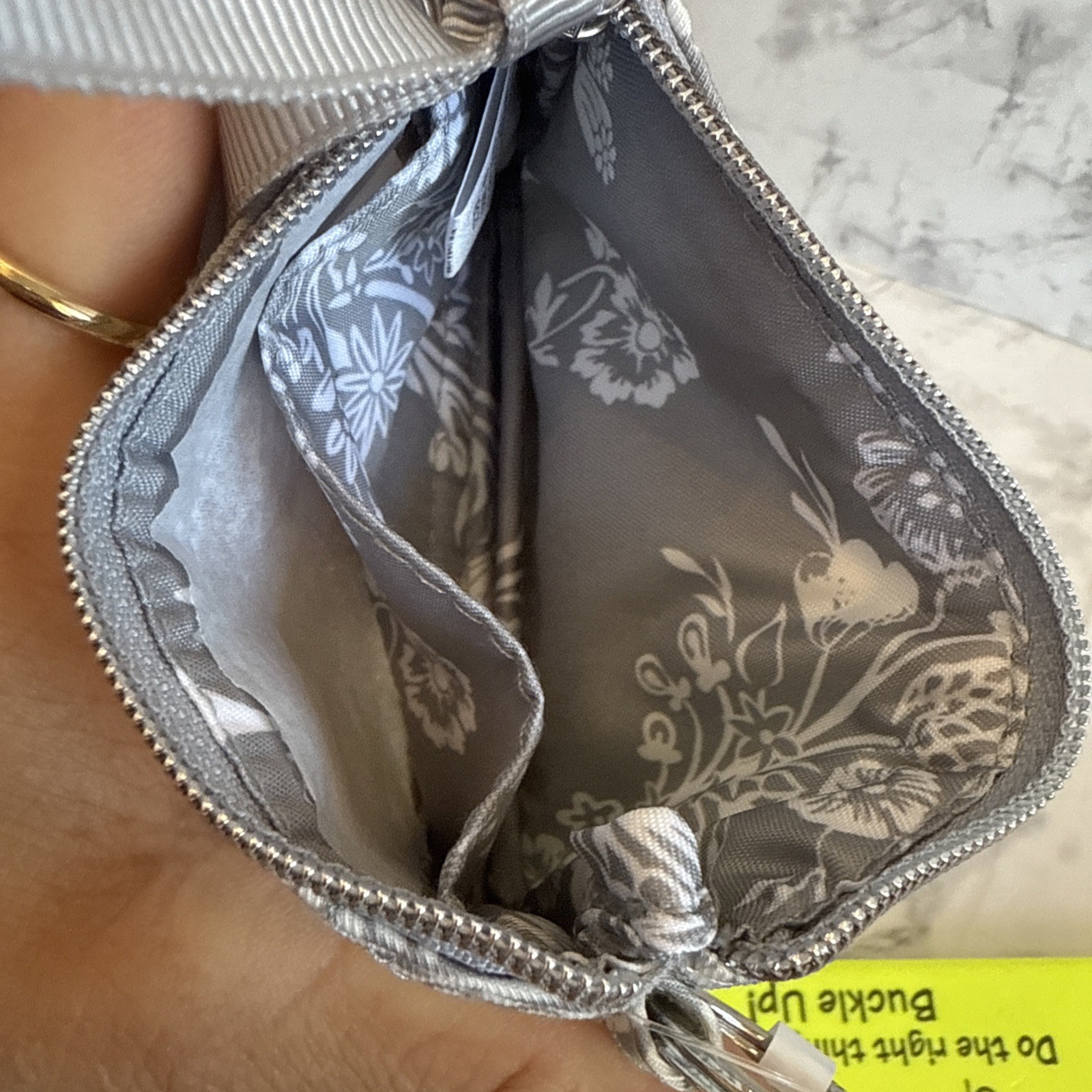 Vera Bradley Performance Twill Zip ID Key Ring  Wallet Cloud Gray Paisley NWT