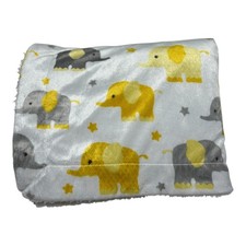 SL Home Fashions Yellow Gray Elephant Baby Blanket Minky Sherpa