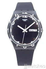 New Swiss Swatch OVER BLACK Silicone Black Dial Date Watch 34mm GB757 $75