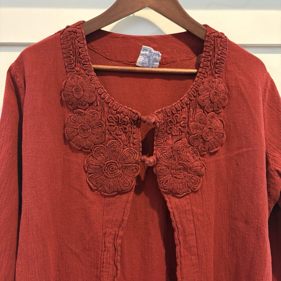 Cárdigan Dunas Relajado Moda Top Mujer M 2 Rojo Lagenlook Boho Hippie Arrugado Foto 3 de 4