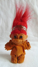 Rare Vintage medium 4.5" Russ troll native American Indian moccasins headdress