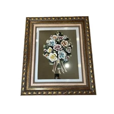 Capodimonte Ornate framed Mirror with Porcelain Rose Bouquet 26"X22" chateaucore