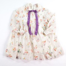 Vintage Flocked Dress Little Girl Pastel Floral Smocked Bodice 1970s Semi Sheer