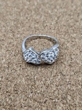 Vintage 925 Sterling Silver CZ Dual Heart Infinity Band Size