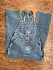 Round House Made in USA Denim Bib Overalls 34x34 Distressed Carpenter Workwear
