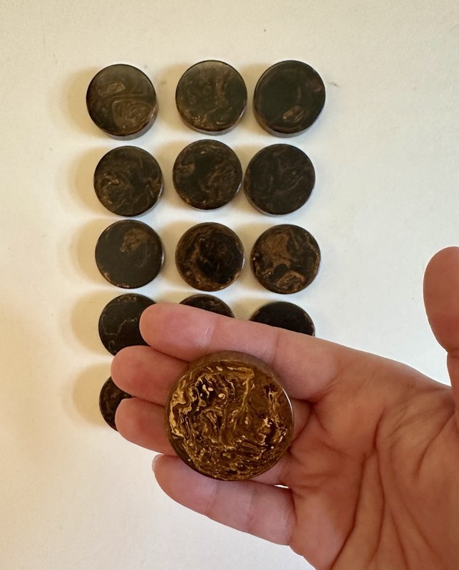 Vintage 1.5” Brown Swirl Bakelite Backgammon Game Pieces Marble Crisloid 1/2”