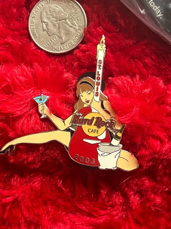 Hard Rock Cafe Pin St. Louis Birthday Guitar PartyLite Candle Girl red