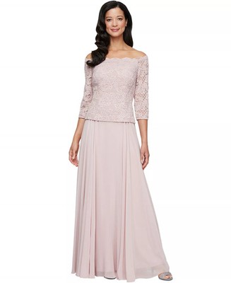 Alex Evenings Lace Chiffon Gown Blush Pink Off Shoulder Size 18 NWT $219 FLAW