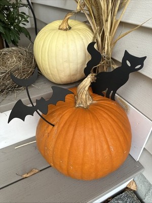 LONGABERGER WROUGHT IRON HALLOWEEN PUMPKIN POKERS ~ SET of 2 ~ CAT & BAT