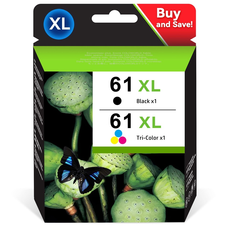 Cartucce Rigenerate HP 61 XL Nero E Colore (2 Pezzi) Per Stampanti Deskjet 2050, 2510, 2540 E Envy