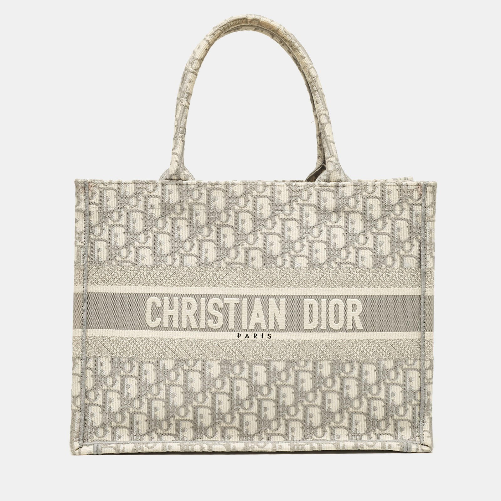 Dior Grey Oblique Embroidered Canvas Medium Book Tote Bag