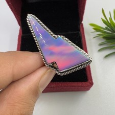 Rainbow Aurora Opal Silver Ring Lab Bolt Opal 925 Sterling Silver Ring Jewelry