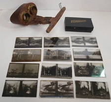  STEREO-GRAPHOSCOPE & WW1 Fisherview 12 Glass Stereoview  Slides Antique 