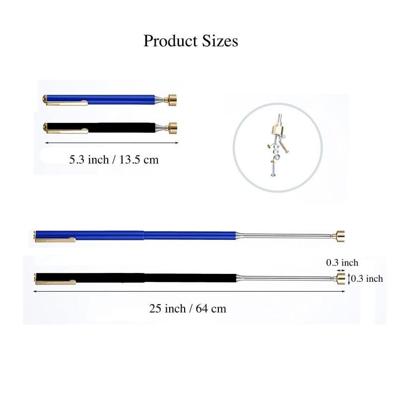 2 Pieces Magnetic Telescoping Pick-Up Tool with Pocket Clip 3 Lb Extendable 