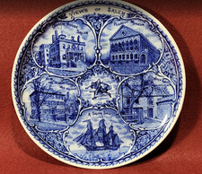 Antique Flow Blue Plate Salem Massachusetts Staffordshire Plate Views of Salem