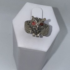Vintage Sterling Silver Owl Ring With Marcasite Size 5.25