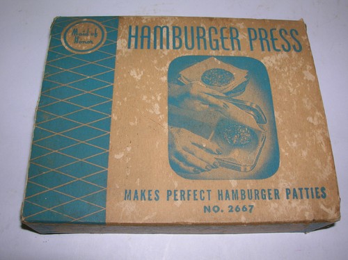 Hamburger Press Vintage Hinged Wooden w/ Pig Folk Art & BOX Country Kitchen WOW - Picture 6 of 11
