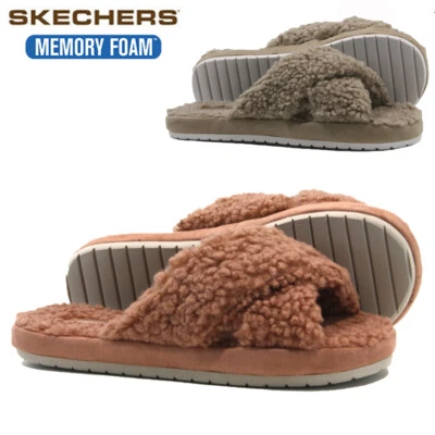 LADIES SKECHERS SLIPPERS CUSHIONED COZY MEMORY FOAM FUR MULES SHOES CLOGS SIZE