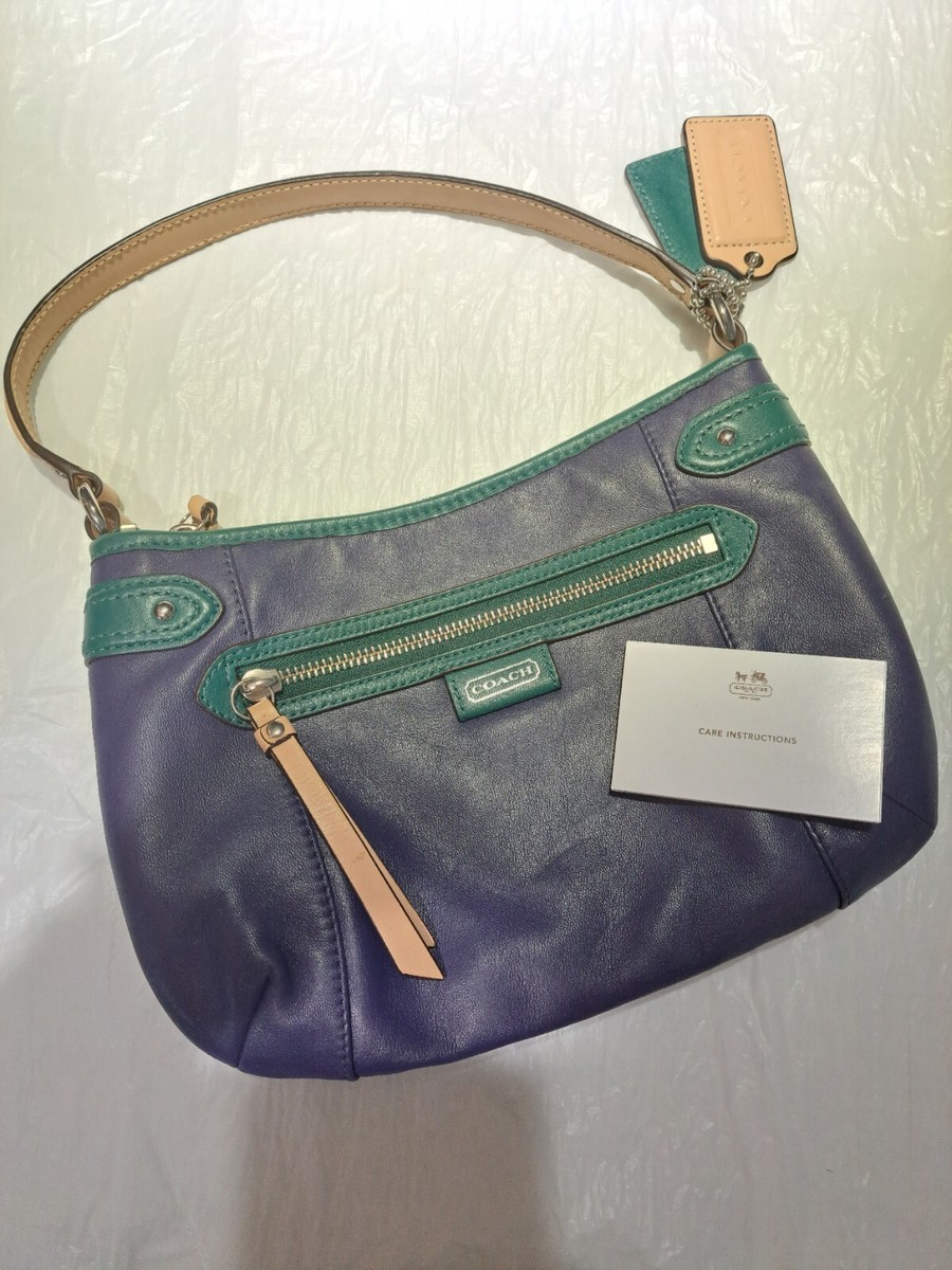 Beige green and blue coach shoulder bag new with defects medium