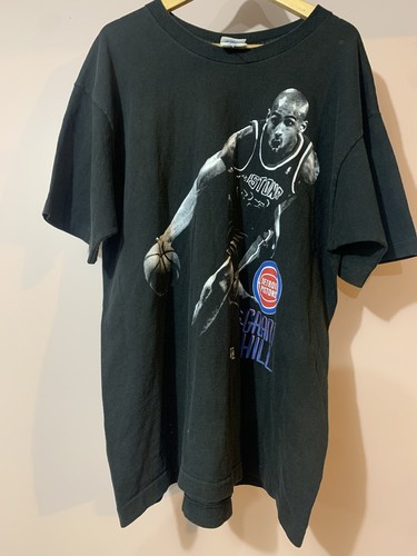 Vintage NBA Detroit Pistons Grant Hill Pro Player Black T-Shirt Size XL Made USA