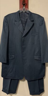 Vanetti Mens Blue Formal 50R Suit Jacket & 44x31 Pleated Cuffed Pant Suit! A6131