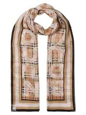 NEW BURBERRY LONDON Silk Chiffon Scarf,ITALY,Logo,Shawl,Alabaster,Check,NWT