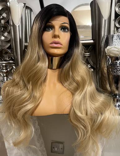 Blonde Lace Front Wig Ombré Blonde Chestnut Side Part Bodywave Wig Curly Ombré - Picture 8 of 11
