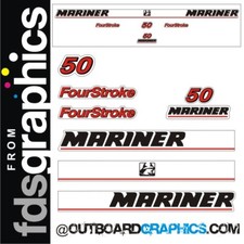 Mariner 50hp ELPT outboard engine decals/sticker kit