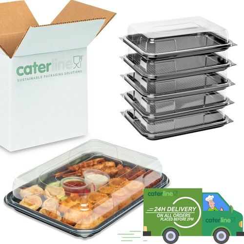 15 x Small Reusable Plastic Catering Platters/Trays & Lids Sandwiches