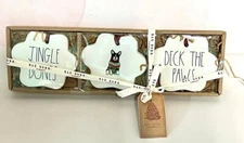 RAE DUNN "JINGLE BONES DECK THE PAWS ORNAMENT SET" * DOG * NEW * FREE SHIPPING