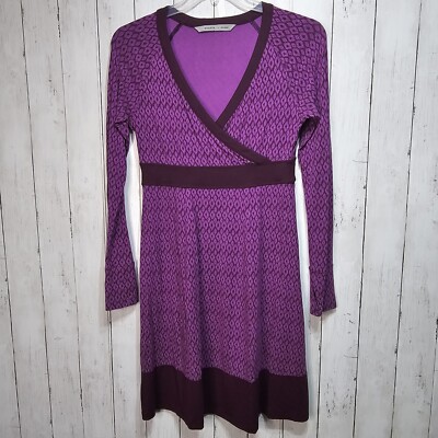 Athleta Women's Purple Ikat Print V-Neck Knit Dress Long Sleeve Size Small  | eBay