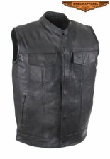 Motorcycle Club Vest With Gun Pockets On Both Sides Cowhide Leather Snap
