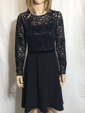 Women's NWT Ralph Lauren Embroidered Lace-Floral Long Sleeve Jewel Neck Black Dr