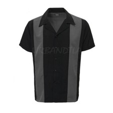 Image of Men's Premium Retro Classic Two Tone Guayabera Bowling Casual Dress Shirt