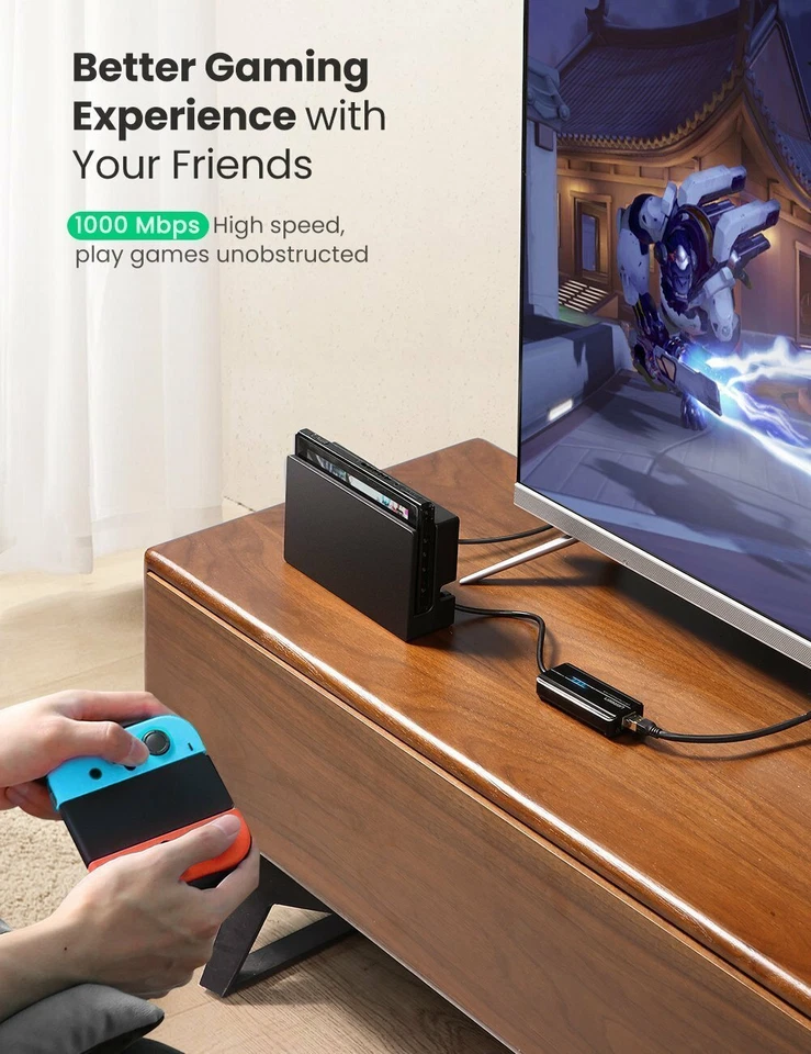 USB 3.0 HUB 3 Port with Gigabit Ethernet Adapter 1000Mbps PC MAC Nintendo Switch - Image 2 of 4