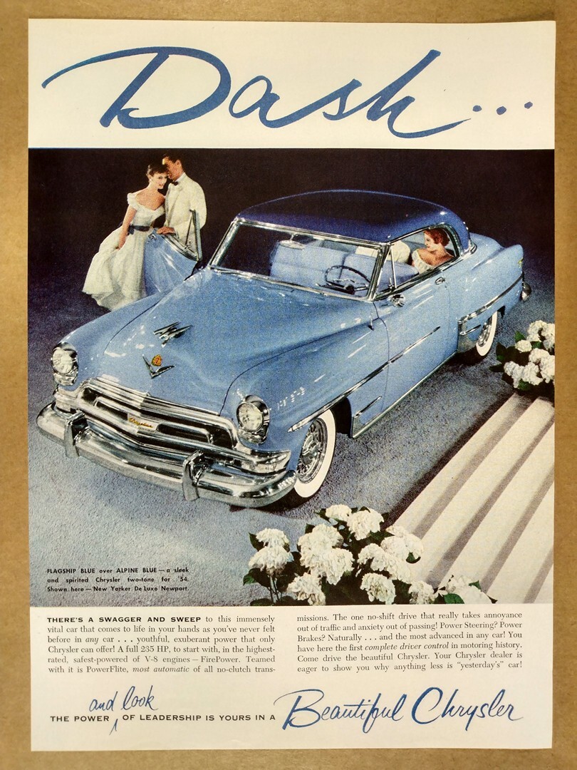 vintage 広告ポスター　車　vintage car 1954 Chrysler New Yorker Deluxe Newport blue car photo