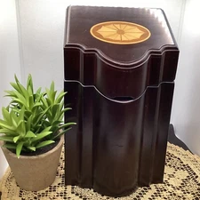 Vtg Bombay Georgian Style Knife Box/Humidor Selamat Design Wood Inlay Leaf Motif