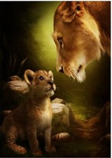  Diamond Painting DIY 5D Art Decor - Lion Cub Baby Mom Lioness