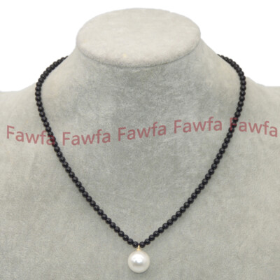 4mm Multicolor Jade Gems Beaded 14mm White Shell Pearl Pendant Necklace 18-24''