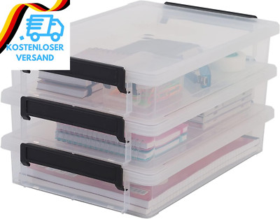 Iris Ohyama A4 Kunststoff-Aktenaufbewahrungsbox, 4L, 3Er-Set, Transparent, Schna